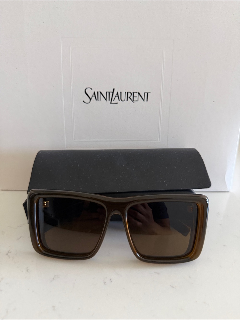 Saint Laurent Brown Rectangular Sunglasses